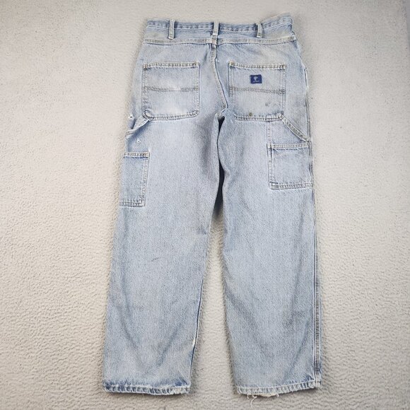 Y2K Carpenter Jeans Mens 34x30 Baggy Loose Workwear DESTROYED Denim THRASHED - Picture 2 of 16